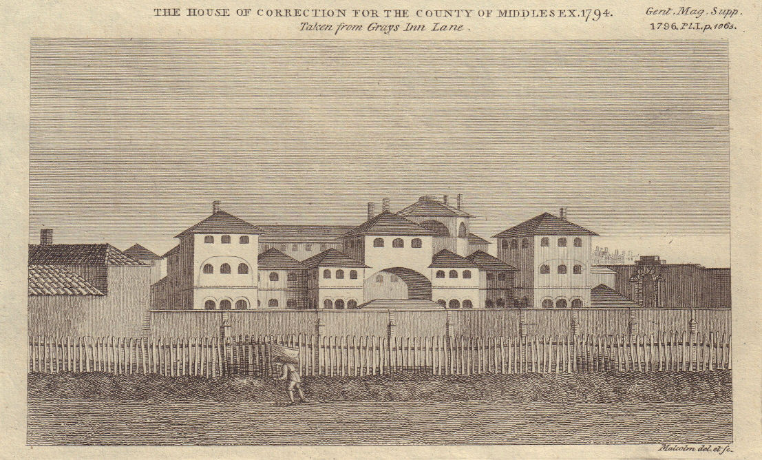 House of Correction Coldbath Fields Prison London. Clerkenwell Gaol 1796 print